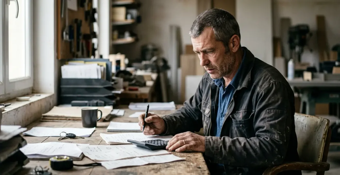 Artisan du bâtiment analysant la rentabilité de ses chantiers dans son bureau