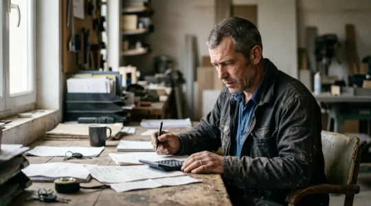 Artisan du bâtiment analysant la rentabilité de ses chantiers dans son bureau