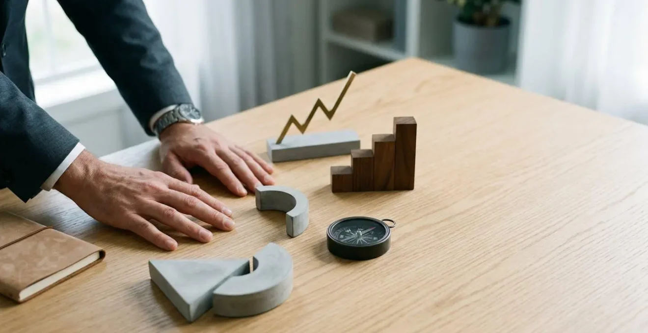 Dirigeant analysant des documents financiers avec perspective stratégique dans un environnement professionnel