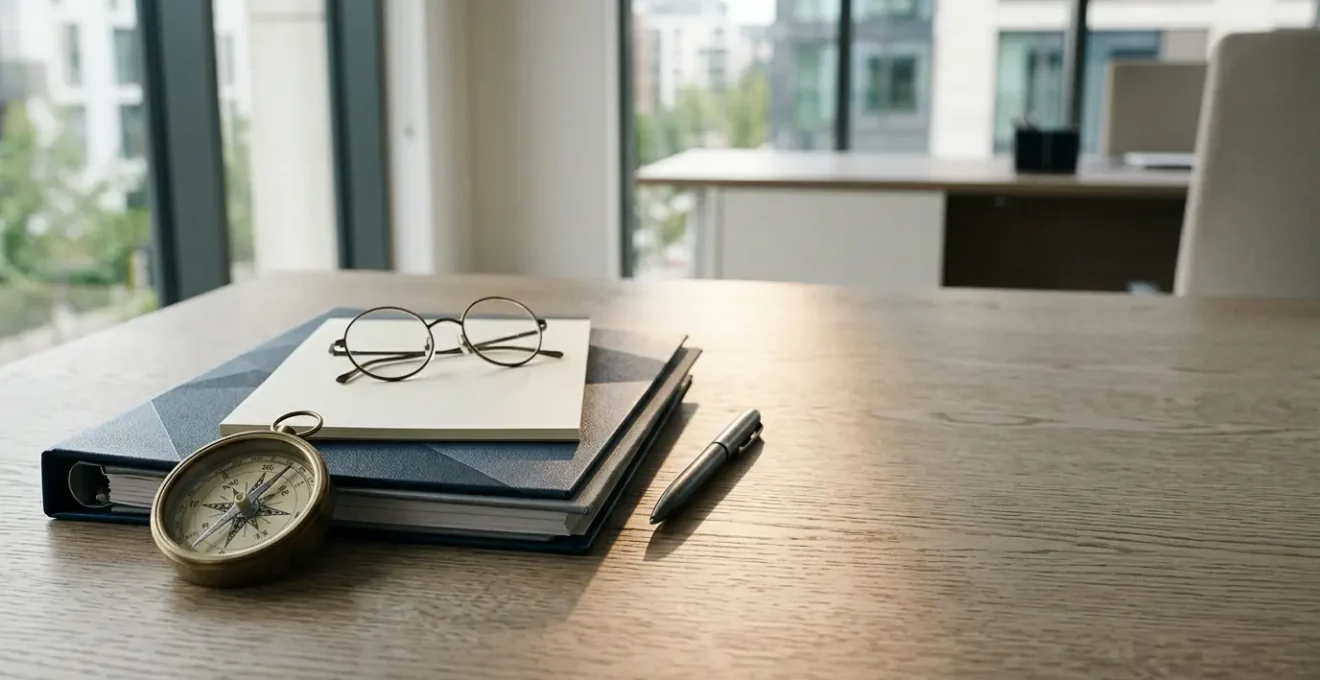 Direction stratégique d'entreprise avec tableau de bord et indicateurs de performance visualisés dans un environnement professionnel moderne