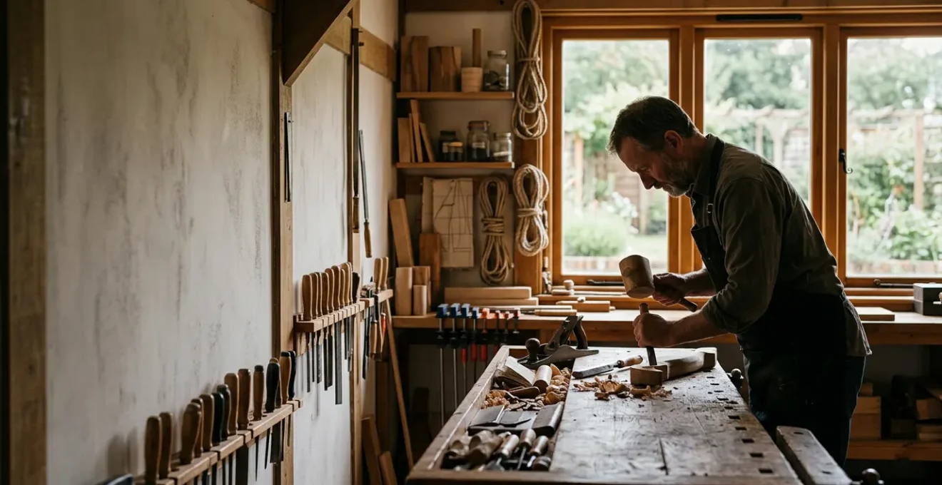 Artisan travaillant dans son atelier avec des outils professionnels, symbolisant la protection du foyer fiscal