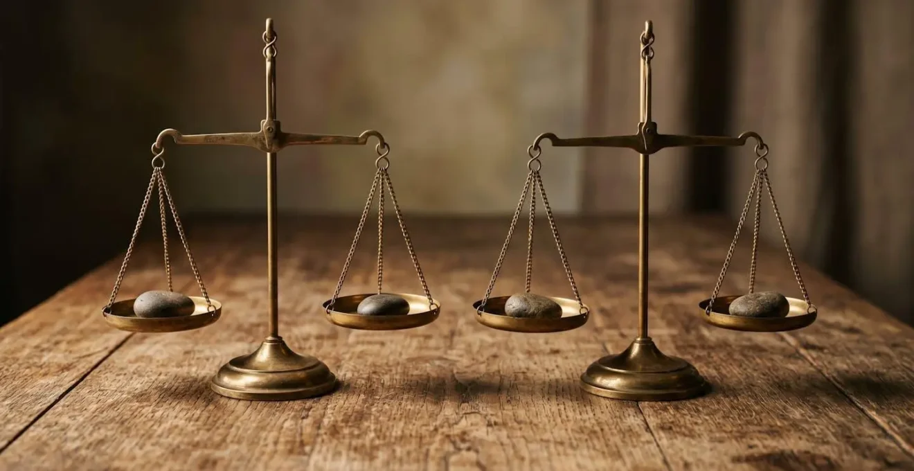 Composition symbolique montrant l'équilibre et la répartition du pouvoir dans une structure d'entreprise familiale