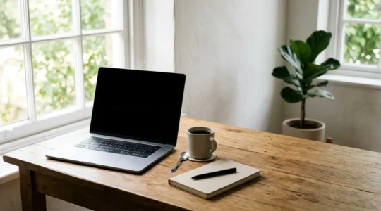 Environnement de travail organisé illustrant une routine comptable efficace et simplifiée