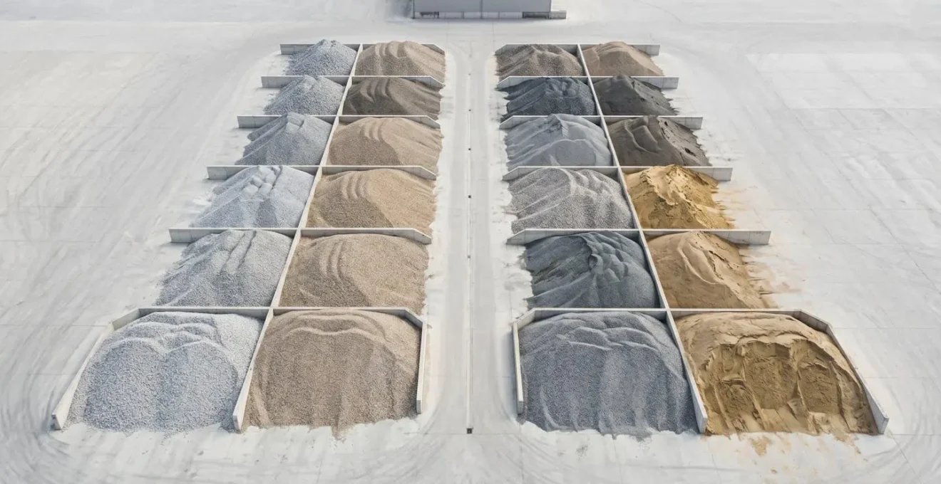 Composition minimaliste évoquant la gestion environnementale et la traçabilité des matériaux sur chantier