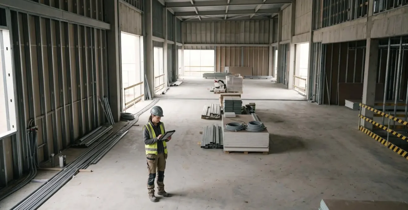 Professionnel du bâtiment consultant un planning de coordination de chantier pour optimiser les interventions