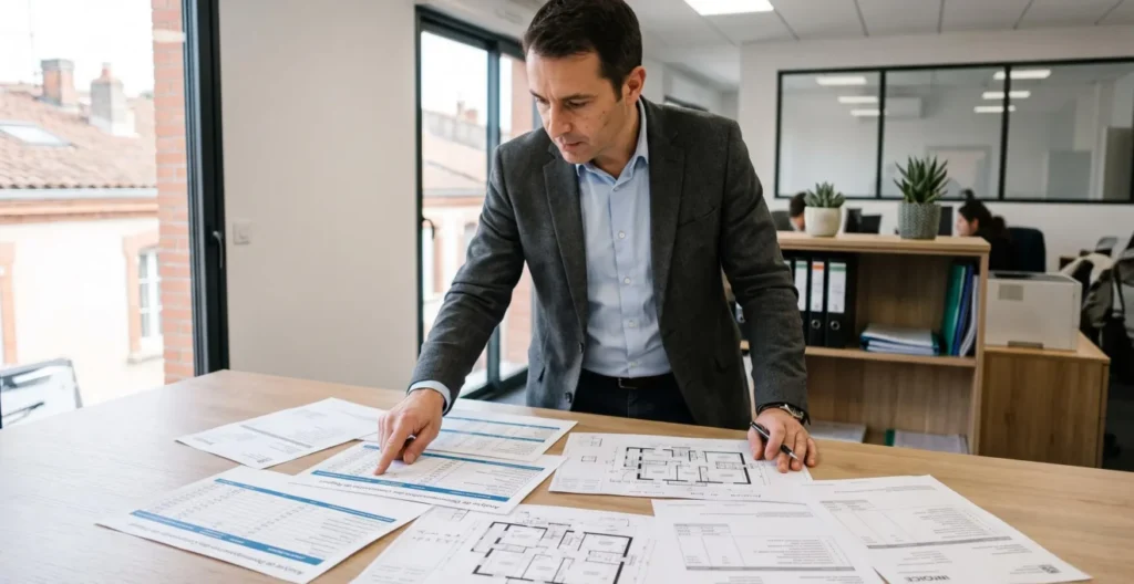 Expert-comptable analysant la décomposition par composants d'un bien immobilier locatif meublé avec documents techniques détaillés